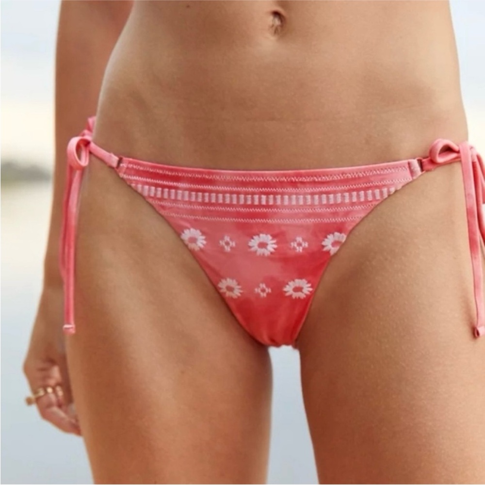 Aerie Embroidered Tie Die Pink Tie-Side Bikini Bottom